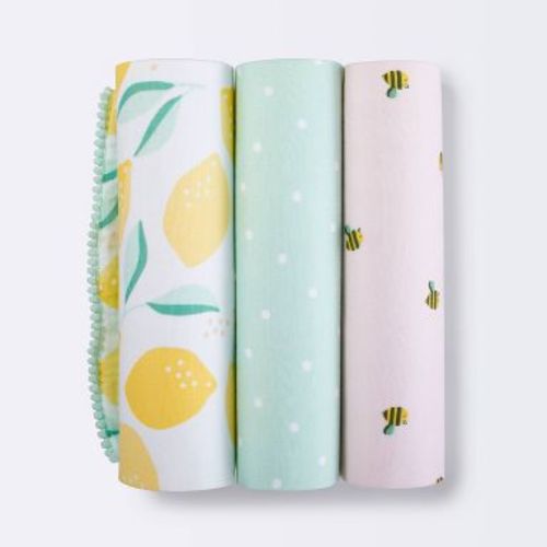 Muslin Swaddle Blanket Honeybee 3pk - Cloud Island™ Pink/Yellow: 47x47, Cotton, Stripes, Floral Theme