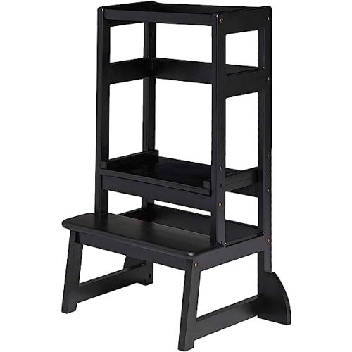 SDADI LT05B Mother's Helper Adjustable Height Kitchen Step Stool, Counter Level Learning Stool for Kitchen and Bathroom, Black