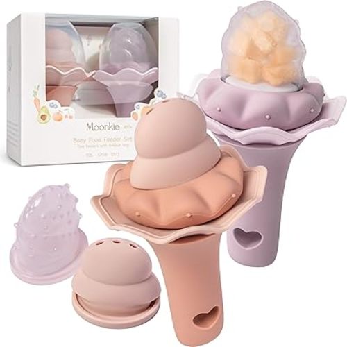 Moonkie Baby Fruit Feeder| BPA Free Silicone Infant Food Feeder | Two Sizes Pouches and Breastmilk Popsicle Molds for Cooling Relief | Baby Shower Gifts 4 Months+, 2 Pack