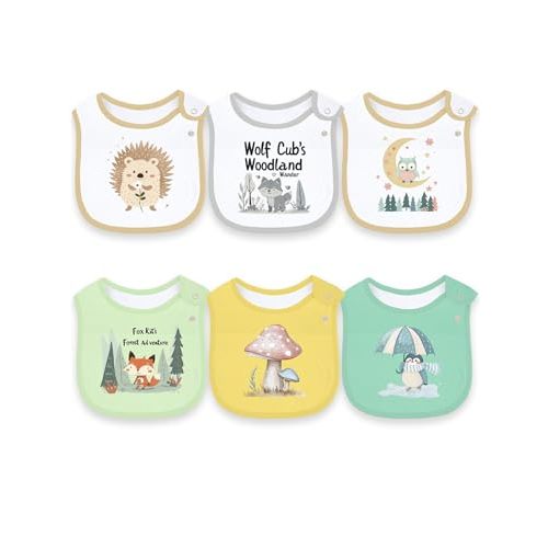 Baby Bibs for Boys and Girls, Waterproof Cotton 6 Pack, Drool and Mealtime
