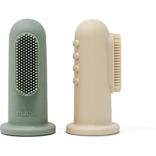 mushie Baby Finger Toothbrush (Cambridge Blue/Shifting Sand) 2-Pack