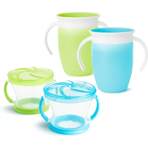 Munchkin® Miracle® 360 Trainer Cup and Snack Catcher, 4 Piece Set, Blue/Green