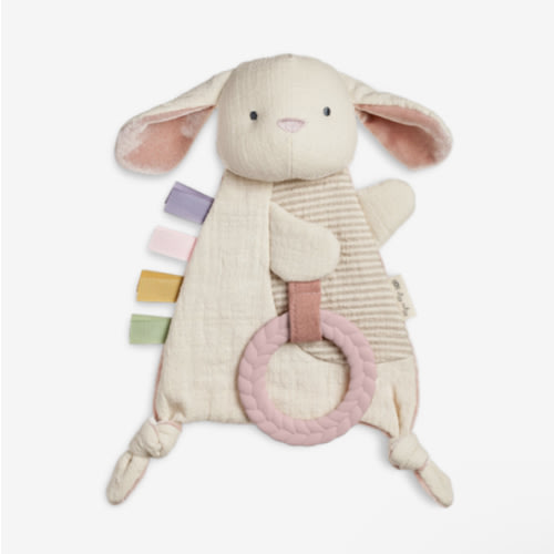 Itzy Ritzy - Bitzy Crinkle Sensory Toy Bunny with Crinkle Sound for Babies & Toddlers - Features Soft Braided Teething Ring & Textured Ribbons, Designed for Ages 0 Months and Up, Bunny