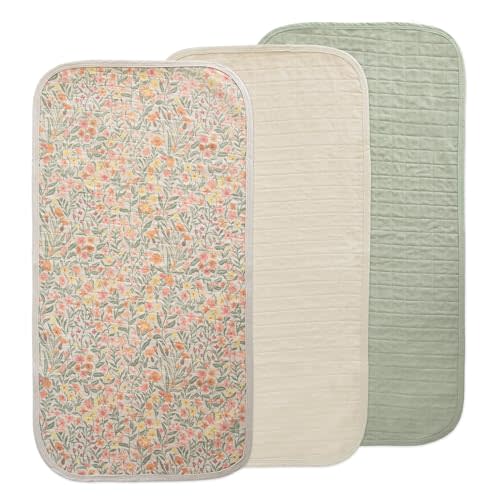 mushie Waterproof Changing Pad Liners | 100% Organic Cotton | Set of 3 (Pastel Blooms Combo)