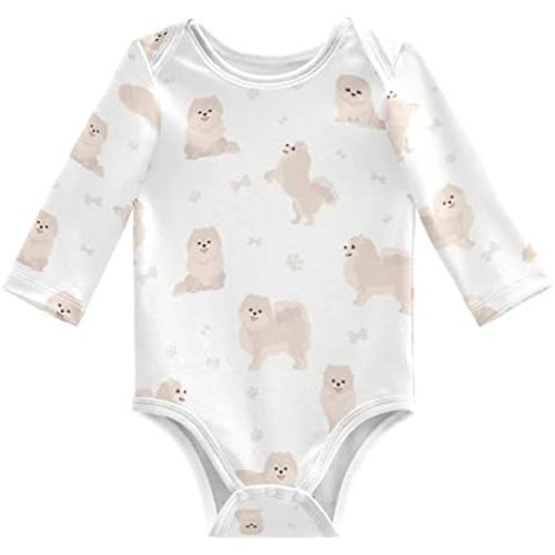 vvfelixl Baby Bodysuits Black Pomeranian White Long Sleeve Cotton Baby Clothes For Boys Girls 0-24 Months