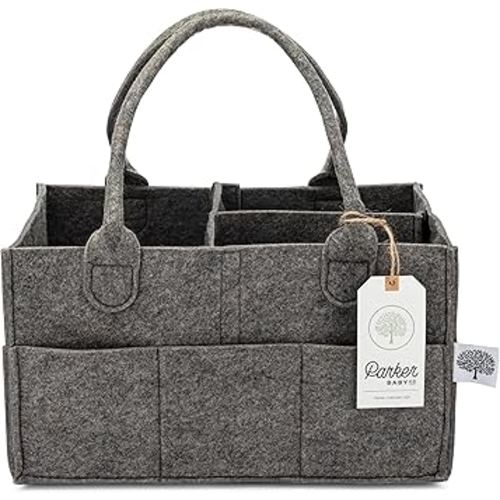 Parker Baby Diaper Caddy - Nursery Storage Bin and Car Organizer for Diapers and Baby Wipes (Peppercorn, Regular)