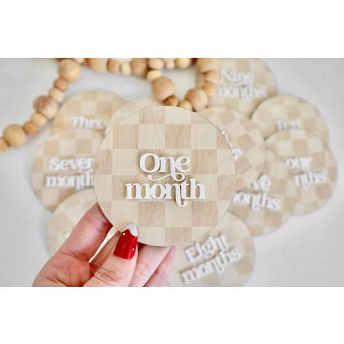 Monthly Milestone Markers, Checkered Monthly discs, baby sign with Checkers, First Year Photo Props, Unique Gift, Monthly Age Markers,