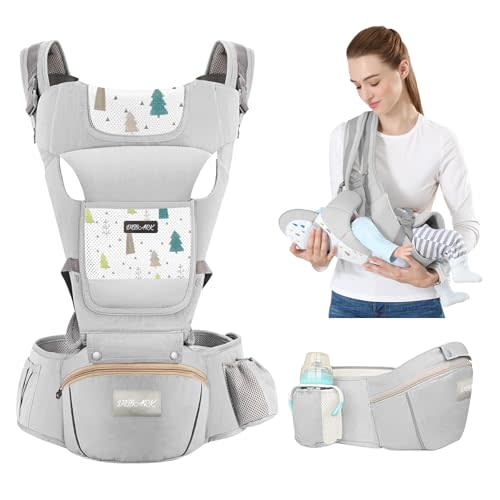 Baby Carrier Newborn to Toddler - Debark Baby Carrier with Hip Seat, 6 in 1 Lightweight and Detachable Infant Carrier for Babies from 0-36 Months, Ideal for Hands-Free Parenting (Grey)