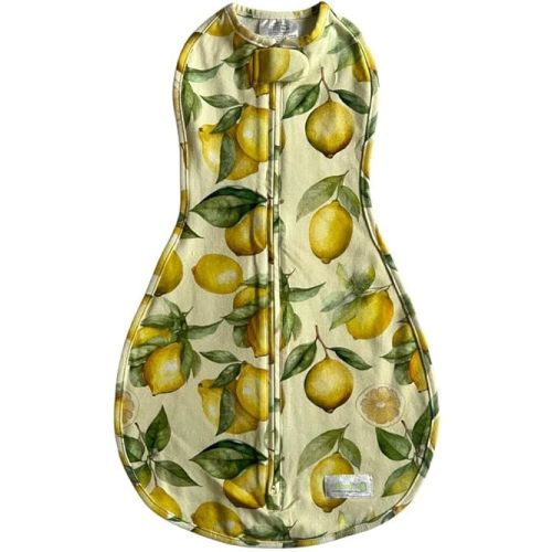 Woombie Original Baby Swaddling Blanket - Self-Soothing, Cotton Baby Swaddle with Zipper - Wearable Newborn Blanket - Lemons, 5-13lbs