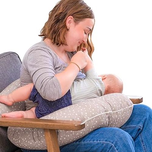 Dr. Mama's Organics Organic Nursing Pillow with Back Support - Ergonomic Design Helps Relieve Back Pain and Arm Fatigue - for Breast and Bottle Feeding - Removable Cover - Gray