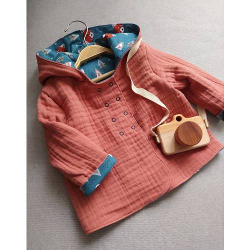 Children Reversible Hooded Jacket/ Baby Jacket / Toddler Outfit / Baby Outfit/ %100 Cotton-4 layers of Multi Muslin-Seasonal-Kids Jacket