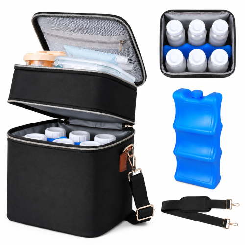 YESGIRL Breastmilk Cooler Bag, Leakproof Insulated Baby Bottle Tote Fits 6 Bottles Up to 9oz, Waterproof, Stroller Strap, Shoulder Strap