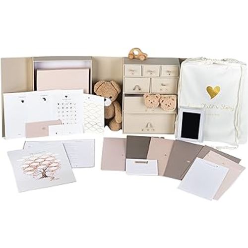 Baby Keepsake Box | Memory Organizer Gender Neutral, Acid-Free Newborn Keepsake, Easy to Use for New Baby, Maternity Gift, Baby Shower,Pregnancy, Mother’s Day w/Baby Memory Book, Labels for Pregnancy