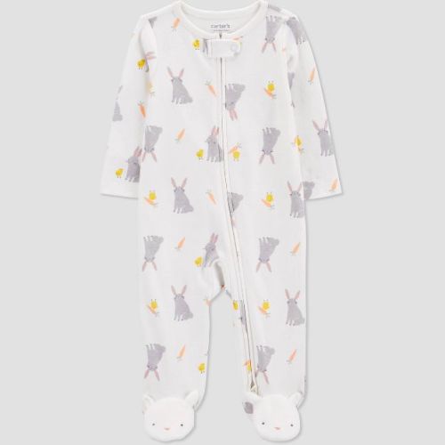 Carter's Just One You®️ Baby Bunny Printed Sleep N' Play - White 6M: Cotton Footed Pajamas, Two-Way Zipper