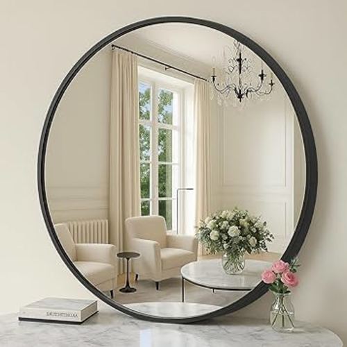 Amazon.com: SONGMICS Bathroom Round Mirror for Wall, 24 Inches Black Circle Mirror，Metal Frame,for Bathroom Over Sink, Living Room, Bedroom, Entryway, Hallway, Ink Black ULWM102B01 : Home & Kitchen
