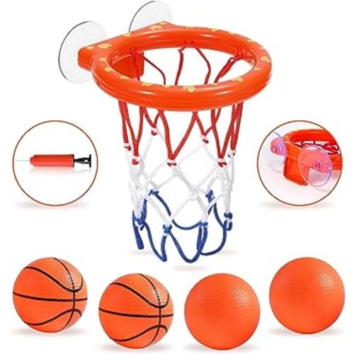 Bath Toys - Bathtub Basketball Hoop for Kids Toddlers,Bath Toys Shower Toys for Kids Ages 4-8,Suction Cup Basketball Hoop & 4 Soft Balls Set for Boys Girls