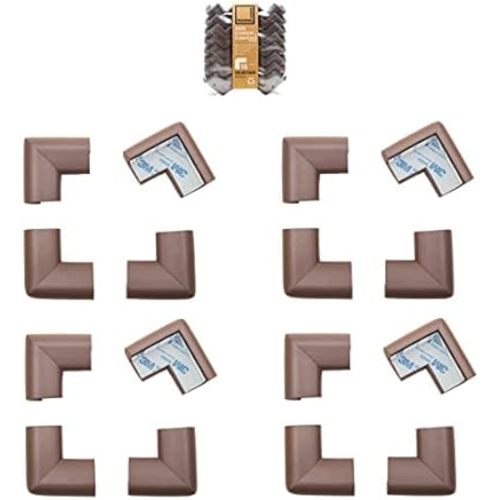 Roving Cove Corner Protector for Baby (16 Large Corners) - Hefty-Fit Heavy-Duty Soft Rubber Foam Furniture Corner Bumper Guards, 3M Adhesive Pre-Taped, Coffee Brown