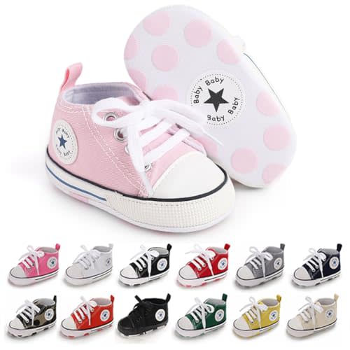 KKIIDDSS Unisex Baby Girls Boys Canvas High-top Shoes, Newborn Infant Anti-Slip Soft Sole Frist Walking Breathable Sneakers