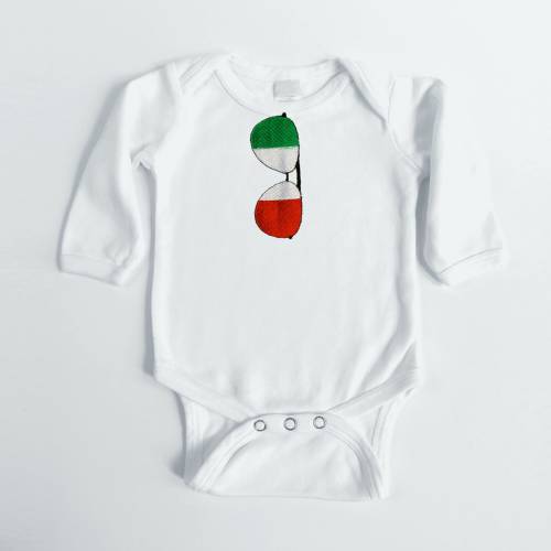 Italian Flag Aviator Sunglass Embroidered Long Sleeve Baby One Piece