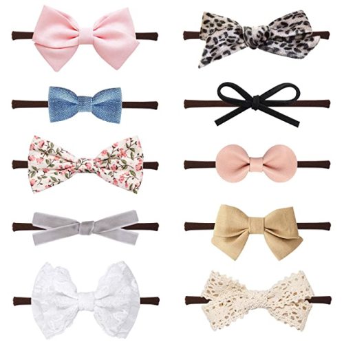 Baby Girl Headbands and Bows, Newborn Infant Toddler Nylon Hairbands Hair Accessories - Honey-Brown Band