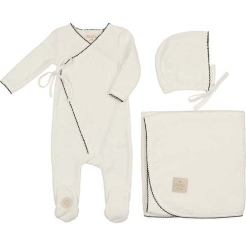 Scallop Wrap Layette Set Ivory & Black - Mon Tresor Bebe | Maisonette