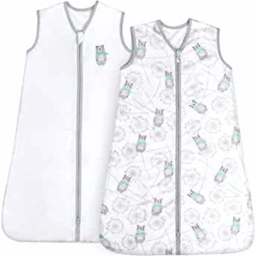 TILLYOU Sleep Sack 2 Pack - Baby Wearable Blanket with 2-Way Zipper, Extra Soft Cotton Sleeveless Sleeping Bag for Infants, Bear & Dandelion, 6-12 Months