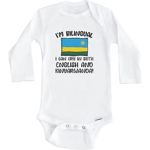 I'm Bilingual I Can Cry in Both English and Kinyarwanda Funny Rwandan Flag Baby Bodysuit - Rwanda One Piece (Long Sleeve)