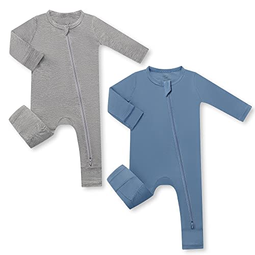 HAPIU Unisex Rayon Made from Bamboo Baby Rompers with Cuffs, 2 Way Zipper YKK, Footless Pajamas Jumpsuit