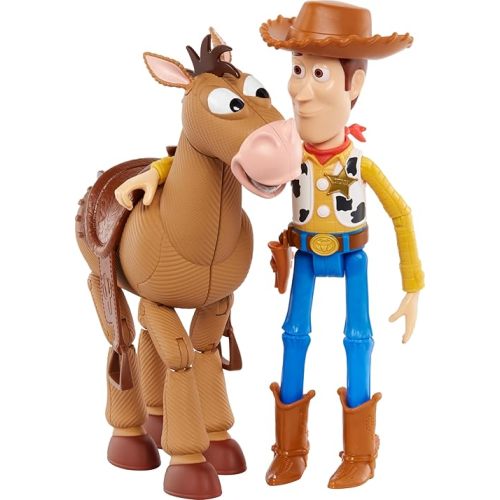 Mattel Disney Pixar Toy Story 4 Movie Set of 2 Action Figures, Collectible Pack Includes with Woody with Removable Hat & Rideable Bullseye