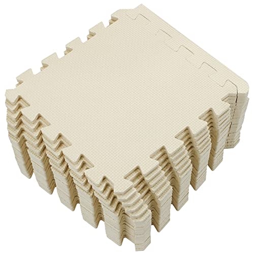 Yostrong® 18 Tiles Interlocking Puzzle Foam Baby Play Mat with Straight Edges for Playing - EVA Babies Crawling Mat | Rubber Floor Work Out Mats for Home Gym. Beige. YOC-Jb18S18