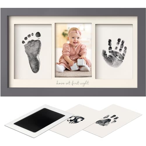 Inkless Baby Hand And Footprint Kit - Ink Pad for Baby Hand and Footprints,Dog Paw Print Kit,Dog Nose Print Kit,Clean Touch Newborn Print Kit,Baby Registry,Baby Shower Gifts,Girls,Boys (Gunmetal Gray)