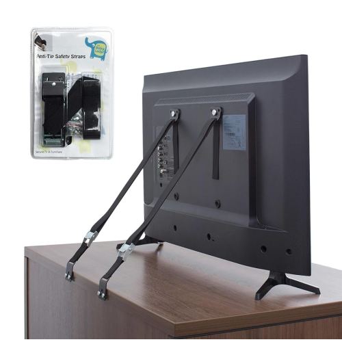 TV and Furniture Anti Tip Straps - Safety Furniture Wall Anchors for Baby Proofing Flat Screen TV, Dresser, Bookcase, Cabinets, and More - All Metal, No Plastic Parts (2 Pack, Black)