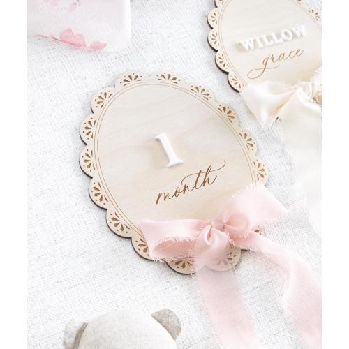Bow Baby Milestone Markers, Lace Frame Ribbon Milestone Cards , Newborn Baby Shower Gift, Girl Nursery Decor, Hello World, She's Here