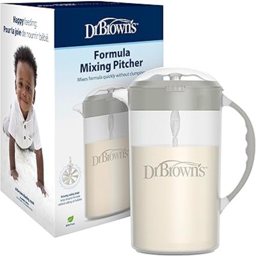 Dr. Brown's Baby Formula Mixing Pitcher with Adjustable Stopper, Locking Lid, and No Drip Spout, 36 oz, BPA-Free, Gray, 1-Pack
