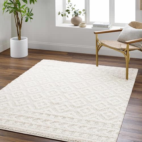 Hauteloom Eivin Living Room, Bedroom Area Rug - Plush Pile - Cream - 6'7" x 9'