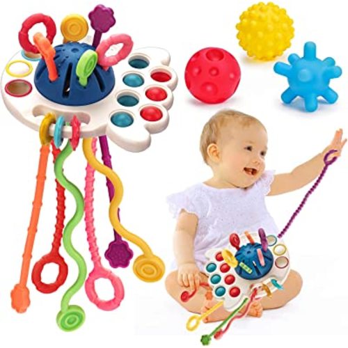 Montessori Pull String Toys for Babies 0-6 6-12 Months Baby Sensory Toys Balls Toddler Travel Infant Toys 9 10 12-18 Month Teethers Developmental Fine Motor Skills Toys for 1 2 Year Old First Gift