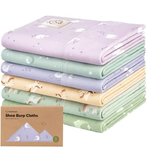 Organic Burp Cloths Baby Boy, Girl - 6-Pack Large Cotton Burping Cloths for Babies, Spit Up Rags, Super Absorbent, Ultra Soft Newborn Rag, Gender Neutral, Machine Washable, Durable (Lunaris)
