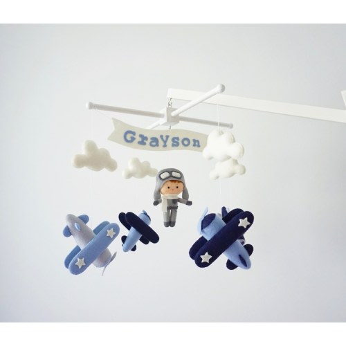 Airplane Mobile - No Banner - Natural Wooden Hanger