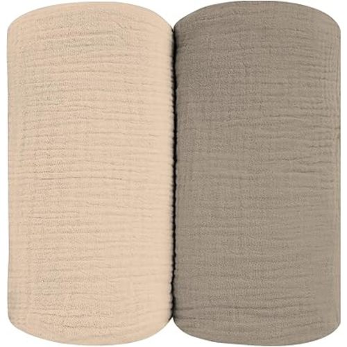 Muslin Swaddle Blankets for Baby, Large 47 x 47 Inches 2 Pack Set - Soft Breathable Cotton Wrap Burping Clothes Receiving Newborn Swaddle Blanket for Girl and Boy Nursery, Oatmeal + Stone
