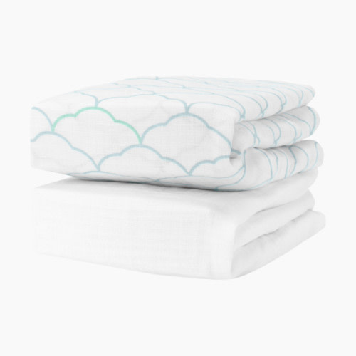 Newton Baby 2-Pack Organic Cotton Breathable Crib Sheets - Dreamweaver In Moonstone Mist + Solid White