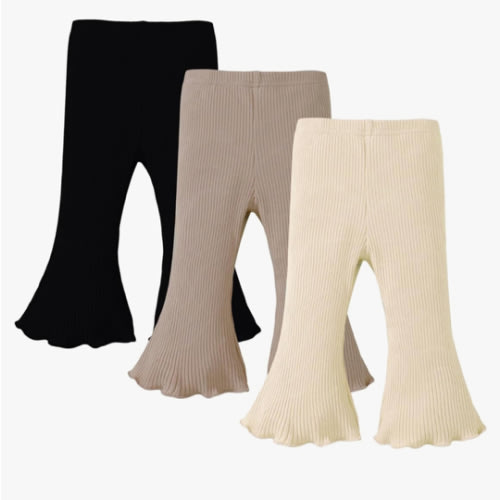 SOBOWO Baby Girl Flare Pants 3 Pack Toddler Solid Ribbed Ruffle Bell Bottoms Pants Trousers Fall Outfits