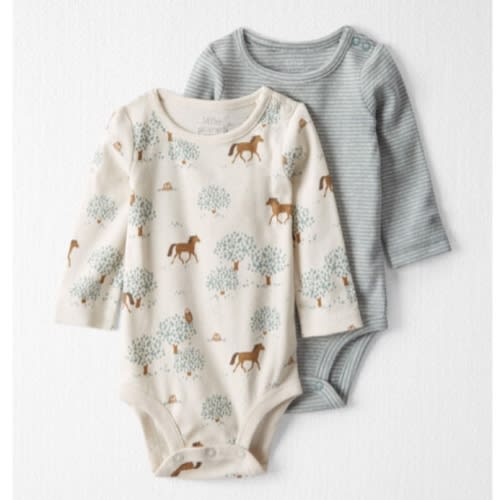 Heather Grey, Sweet Cream Baby 2-Pack Organic Cotton Rib Bodysuits in Wild Horses & Stripes | carters.com