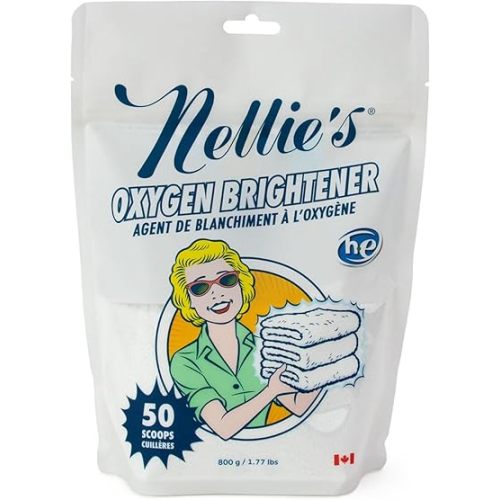 Nellie's Oxygen Brightener - Laundry Stain Remover - Planet-Friendly - Alternative to Bleach for Brighter Whites and Colors - Hypoallergenic and Septic-Safe (50 Scoops) - (Made in Canada)