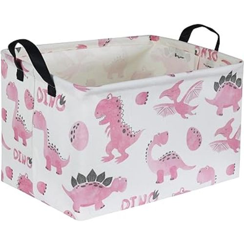 Rectangular Pink Baskets,Dinosaur Basket Cute Storage Basket Organizer for Kids Room Dinosaur Decor ,Clothers,Toys Box,Books,Kid's Gifts Storage. (Pink Dinosaur)