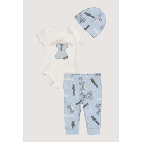 Baby Boys 0-9M Handsome Bear Bodysuit and Joggers with Beanie