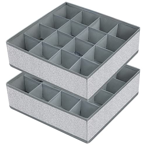 Joyoldelf Sock Drawer Organizer Divider Underwear Organizer 16-cell Fabric Dresser Drawer Organizers Storage Boxes for Socks, Lingerie, Handkerchiefs, Ties 2 Packs Blended