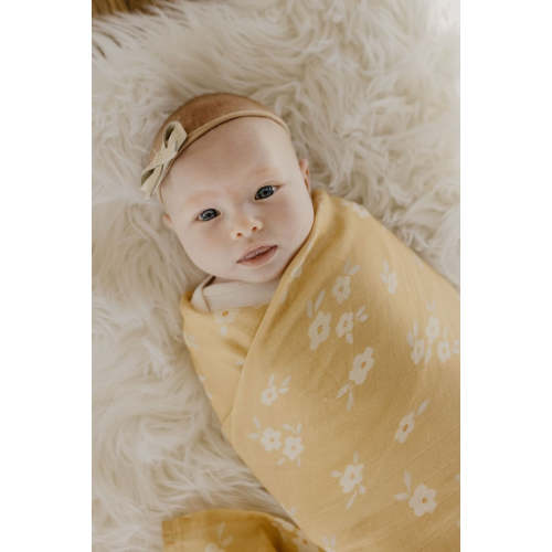 Buttercup Swaddle - yellow watercolor floral muslin blanket – Mini Wander