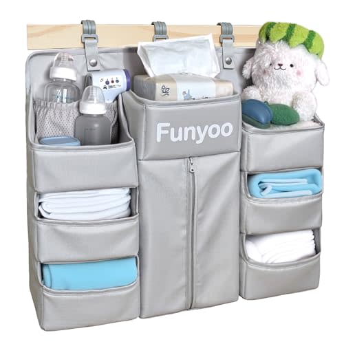 Funyoo Baby Hanging Diaper Organizer for Changing Table and Crib - Holds 70+ Diapers & Essentials, Heavy Duty Stacker Storage for Playard, 22.4" L x 18.1" W x 5.9" H