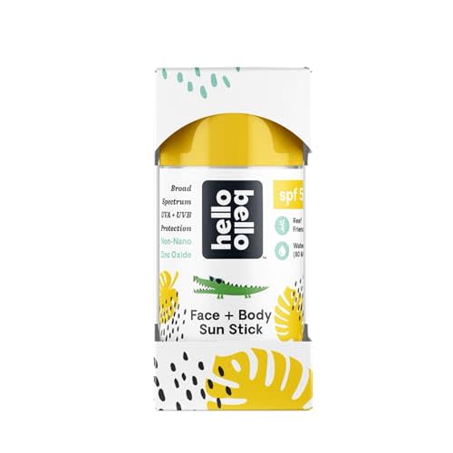 Hello Bello Mineral SPF 50 Face & Body Sunscreen Stick, Water Resistant and Reef Friendly Roll On Sun Protection, 1oz