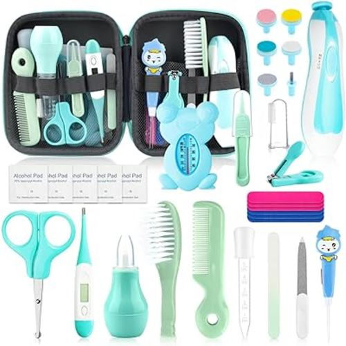 Baby Grooming Kit for Boys Girls Safety Newborn Nursery Essentials Grooming Set Gift for First-time Parents, Green 26 in 1